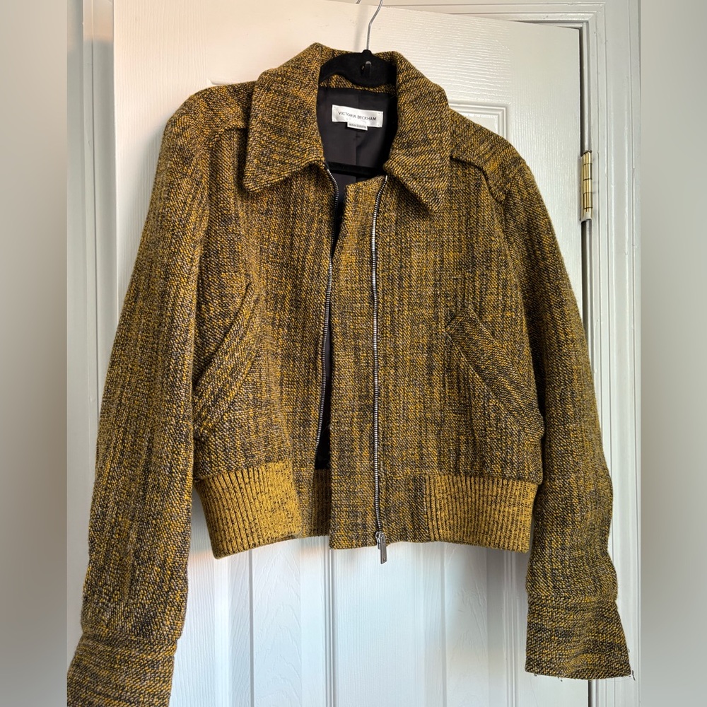 Victoria Beckham mustard tweed bomber jacket